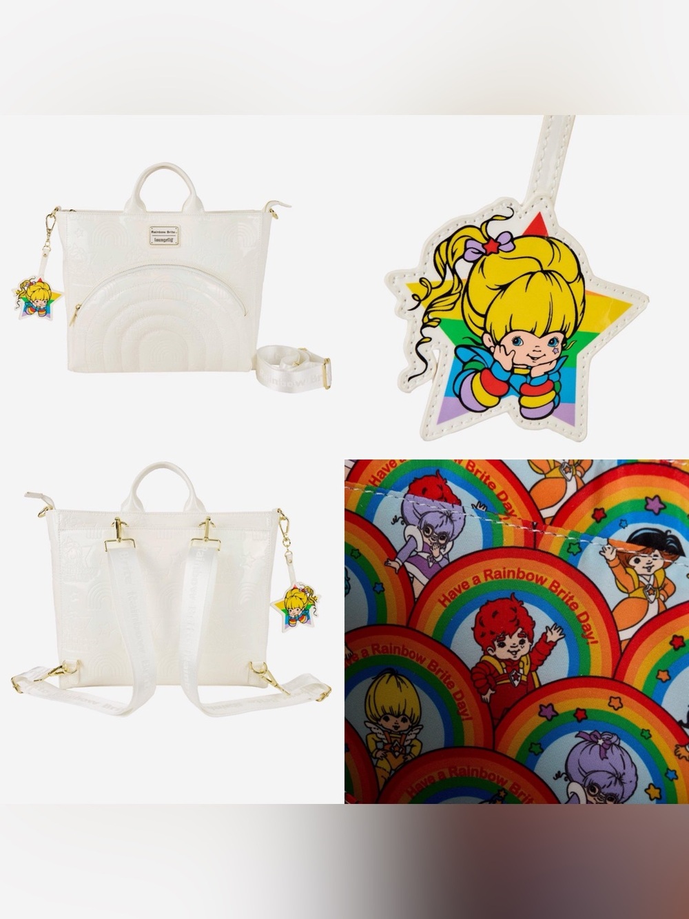 NWOT Loungefly Rainbow Brite White Rainbow
Convertible Tote Bag with Charm